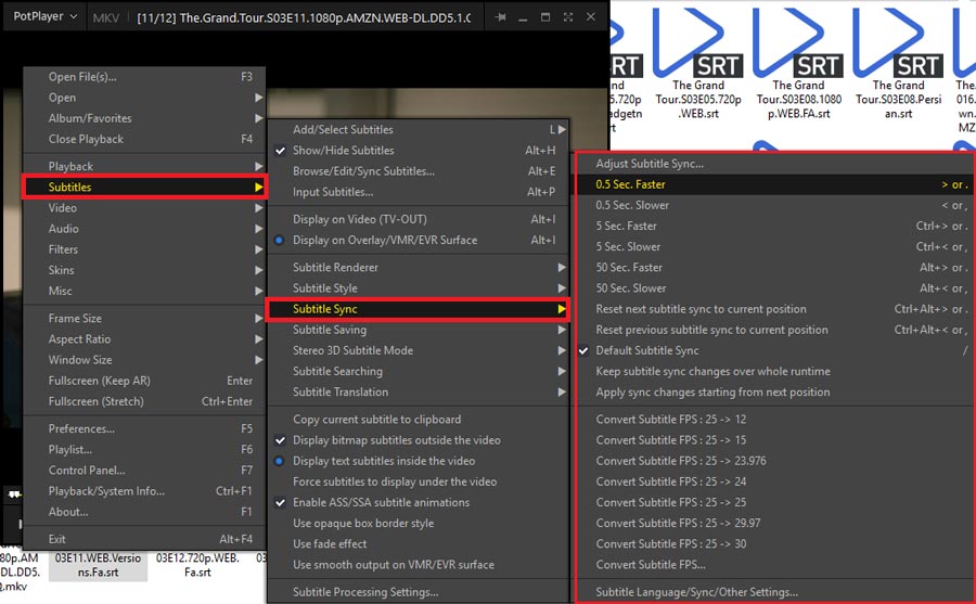 آموزش هماهنگ کردن زیرنویس با فیلم در PotPlayer