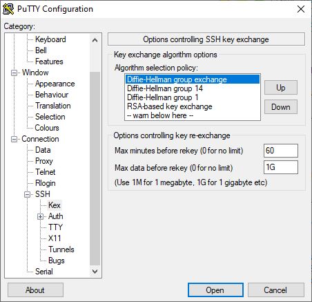 رفع ارور expected key exchange group packet from server در اتصال Putty SSH