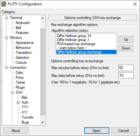 رفع ارور expected key exchange group packet from server در اتصال Putty SSH